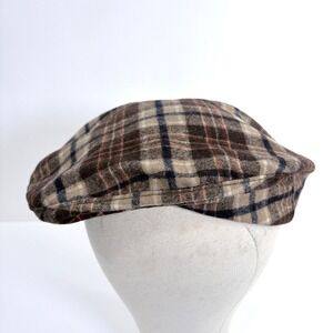 Vintage Pendleton Plaid Flat Cap Brown Tan Navy Blue Newsboy Ivy Hat Mens M